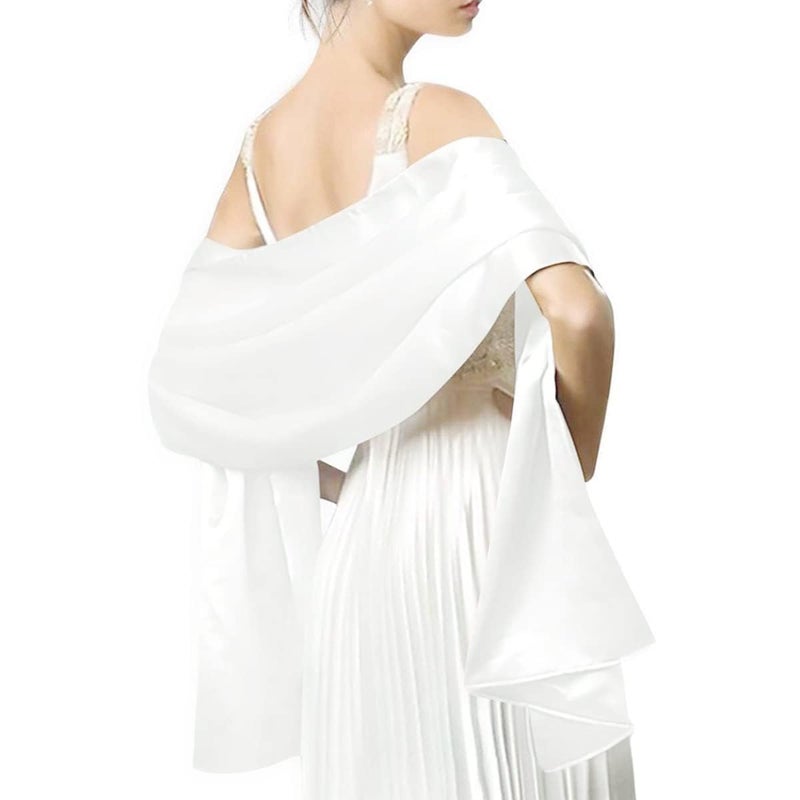 MLMW White Shawl for Women Evening Dressy Satin Winter Formal Shawl Wrap Dresses Extra Long for Winter Wedding Party Bridesmaid Bridal Shower Baby Shower - Image 2